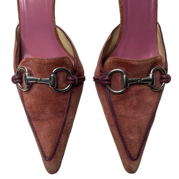 Gucci | Vintage Y2K Pink Suede Horsebit Kitten Herl Mules 9 - Picture 9 of 9